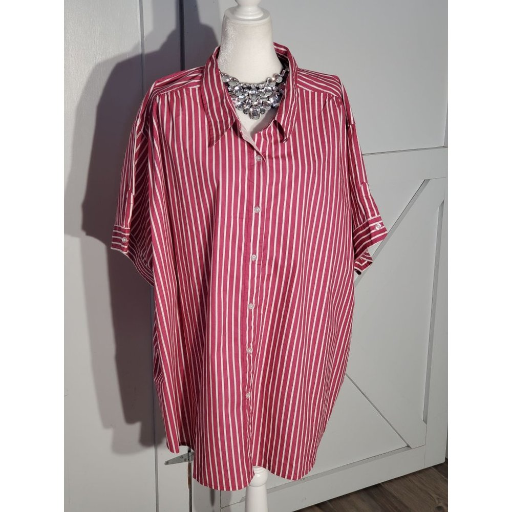 HUNTERS RUN STRIPED BLOUSE COLOR PINK SHORT SLEEVE COTTON/POLYESTER SIZE 3X